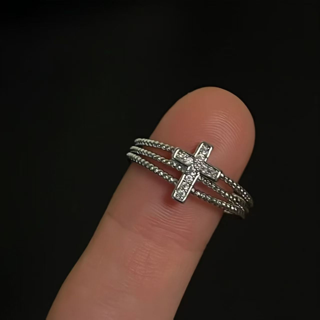 Wholesale Retro Cross Ring Silver Punk Open Ring Fashion Jewelry Accessory Gift