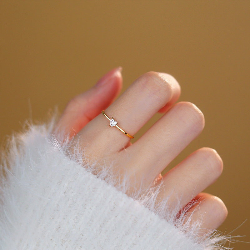 Wholesale 2PCS Titanium steel heart-shaped zircon ring