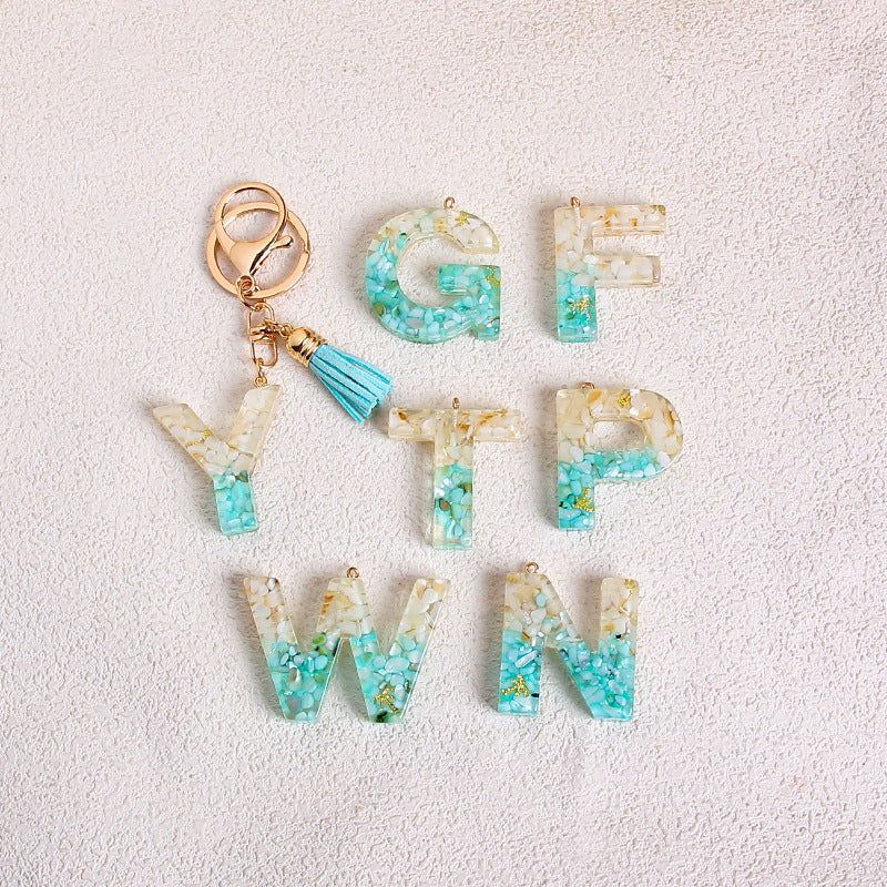 Wholesale Glitter 26 English Letter Tassel Keychain