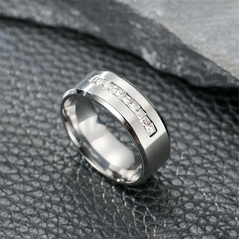Wholesale Titanium Steel Men's Rings, Zircon Square Diamond Rings