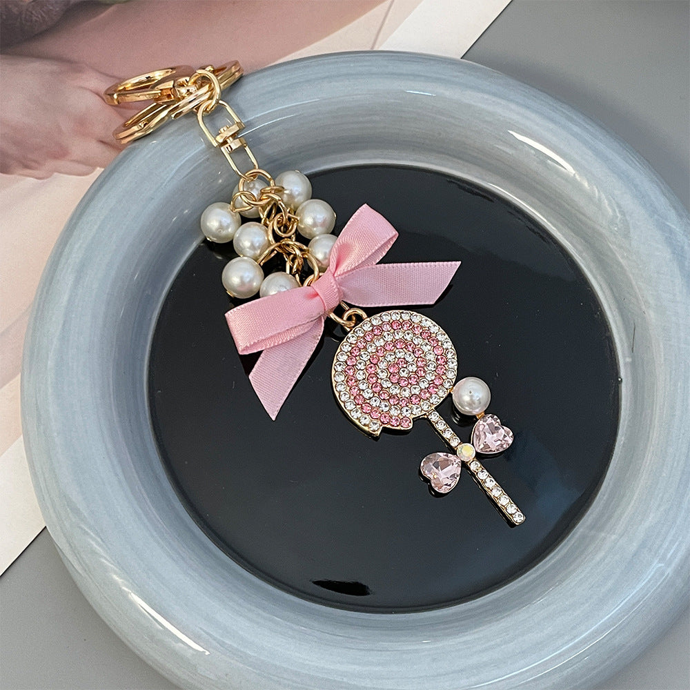Wholesale Diamond Bow Pearl String Lollipop Car Keychains ACC-KC-ChenHui006