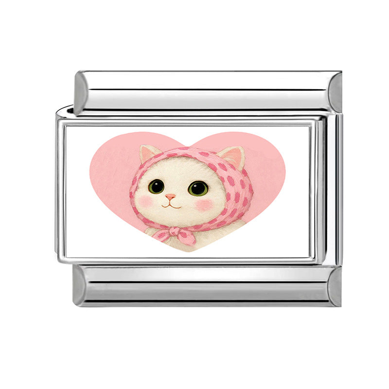 Wholesale Stainless Steel Cat Love Pattern DIY Charm Bracelet Accessories for Jewelry Making