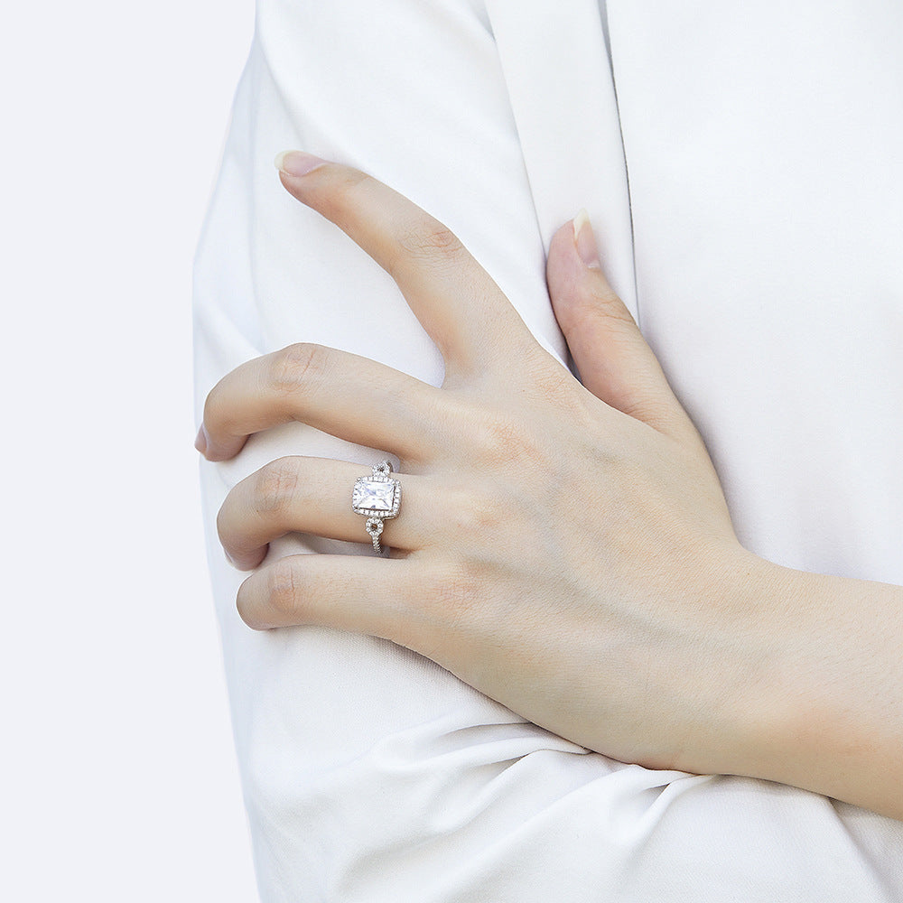 Wholesale  s925 silver ring female ring sterling silver square diamond zircon diamond ring