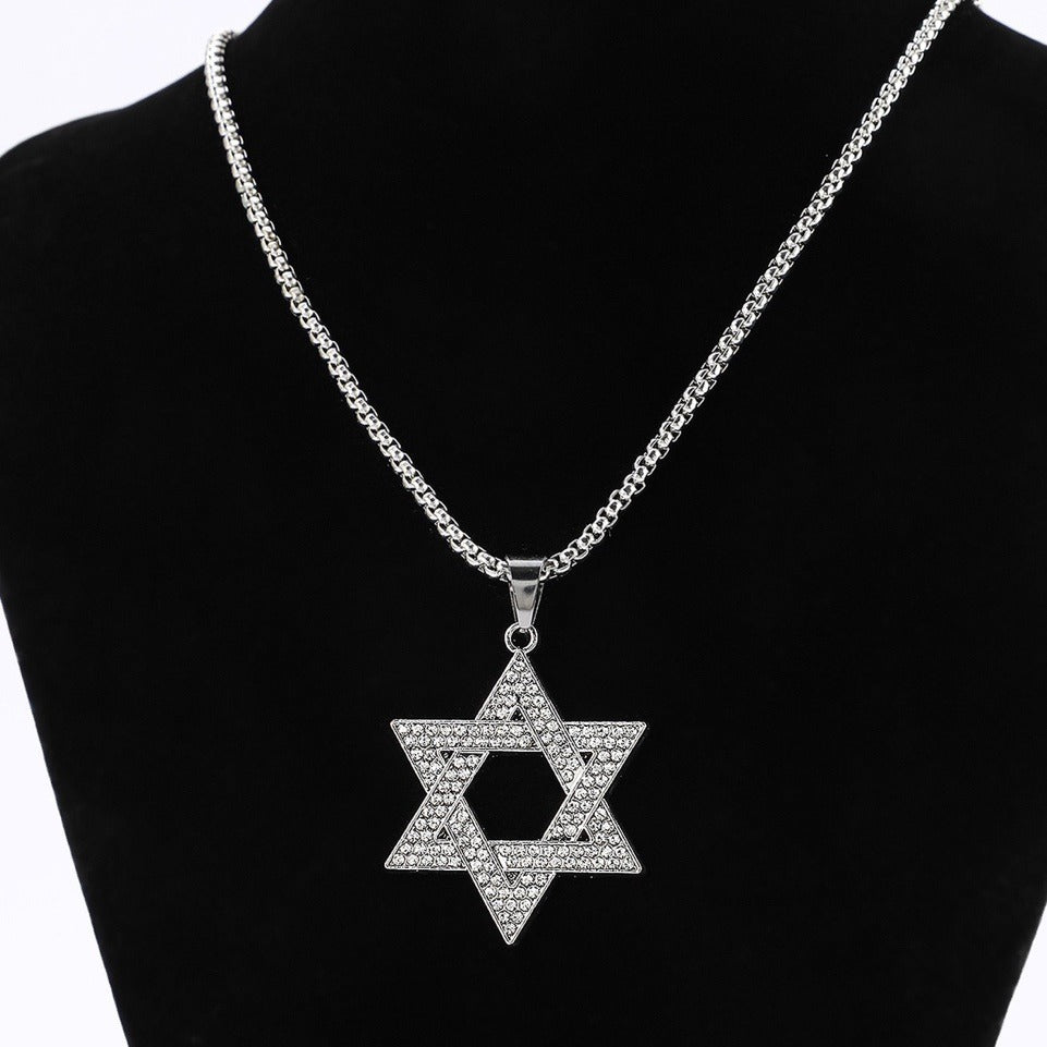Wholesale Trendy Six-Pointed Star Pendant Necklace,  Diamond-Cut Zinc Alloy Fashion Accessory for Men and Women Layering Jewelry