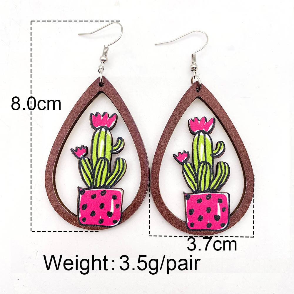 Wholesale Cactus Wooden Elk and Mushroom Earrings