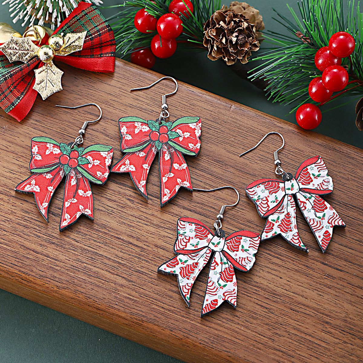 Wholesale Christmas gingerbread man flower Christmas tree bow pendant earrings