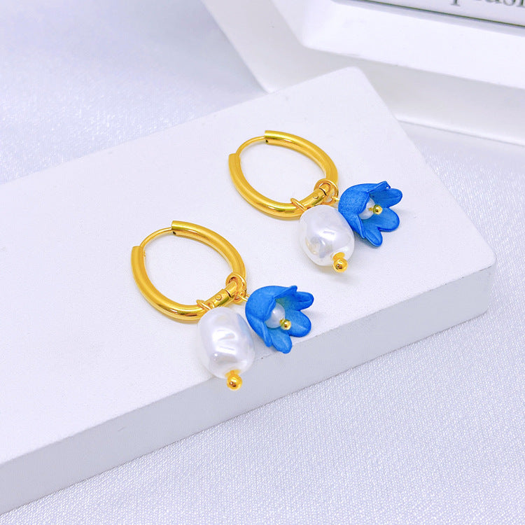 Wholesale Titanium Steel full diamond round pendant mid-length flower earrings