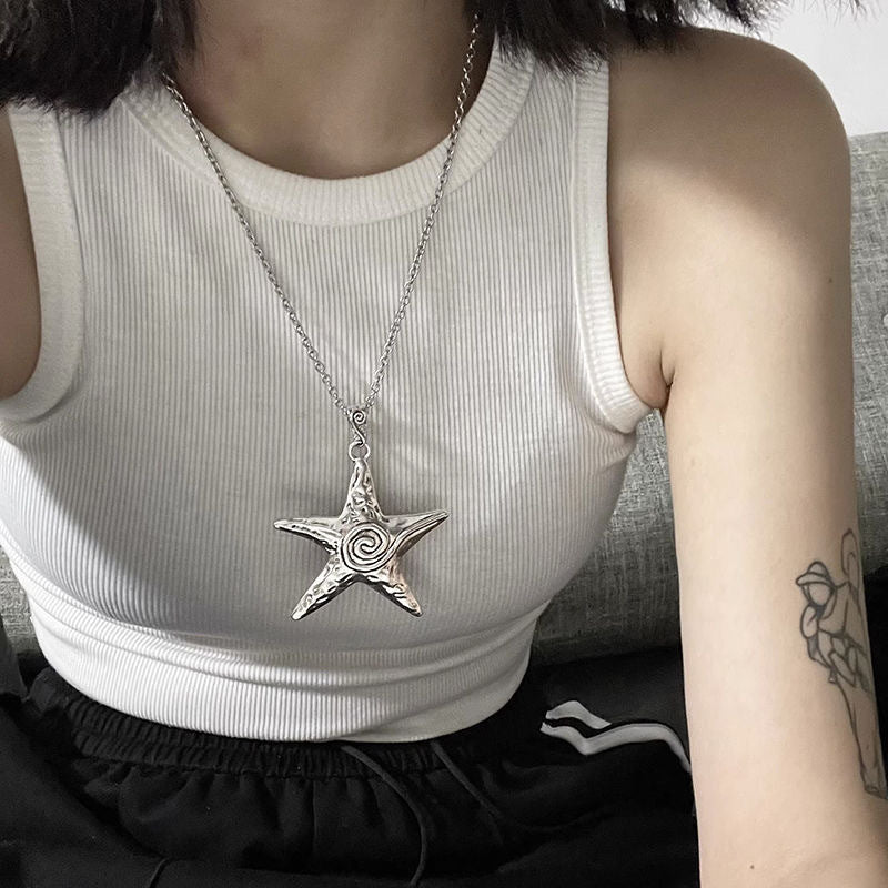 Wholesale Y2K Sweet Cool Sea Star Necklace Female Niche Retro Sweet Cool Spice Girl Style Sub-culture Ins Star Starfish Clavicle Chain