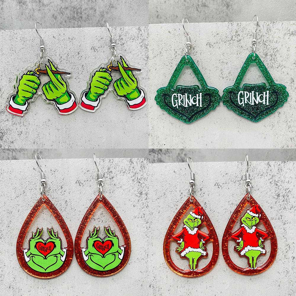 Wholesale  Christmas Acrylic Earrings  Red Santa Hat Christmas Tree Pendant Earrings