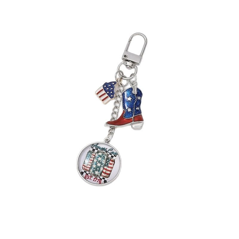 Wholesale 5pcs American Independence Day element red, white and blue flag alloy keychain