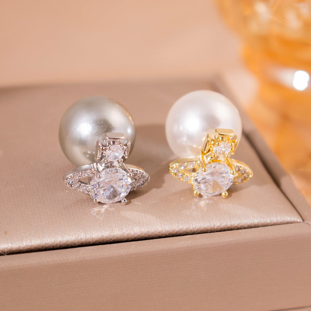 Wholesale Zircon Saturn Pearl Light Luxury Earrings
