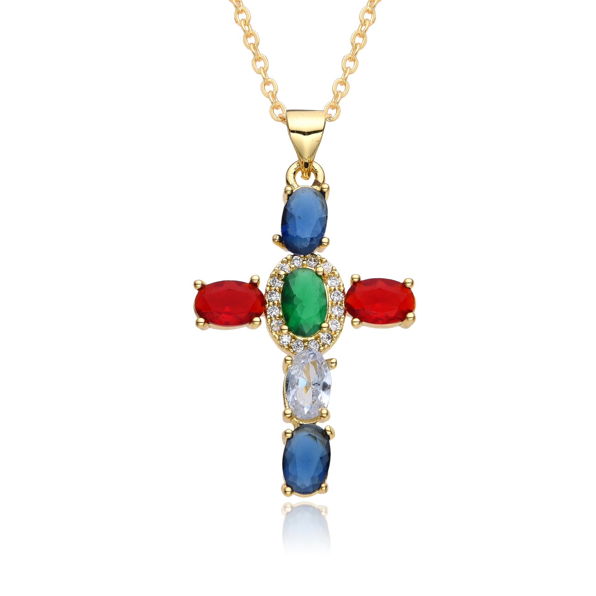 Wholesale  micro inlaid zircon necklace multi-color cross pendant hip hop necklace