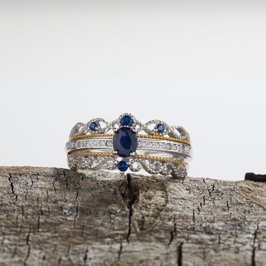 Wholesale Colorful S925 Sterling Silver Inlaid Natural Sapphire Ring