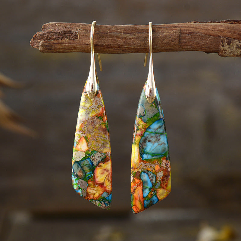 Wholesale bohemian natural stone pendant earrings