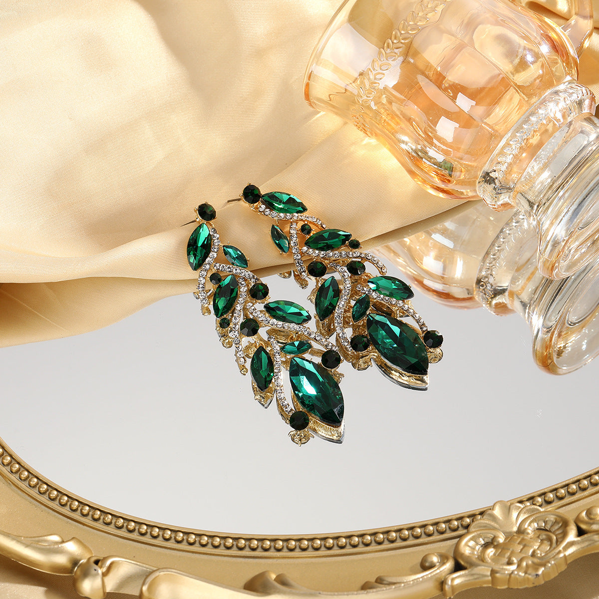 Wholesale Light Luxury Earrings Copper Plated Zircon Colored Crystal Leaf Tassel Earrings ACC-ES-YiN001