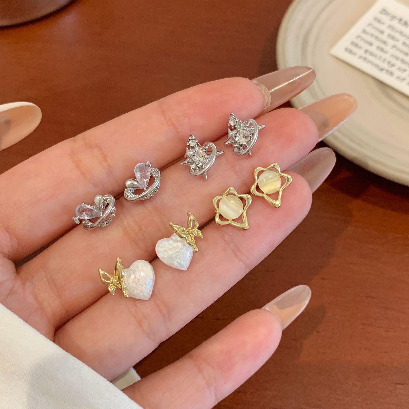 Wholesale Super flash zircon exquisite five-pointed star heart earring set silver needle Earrings