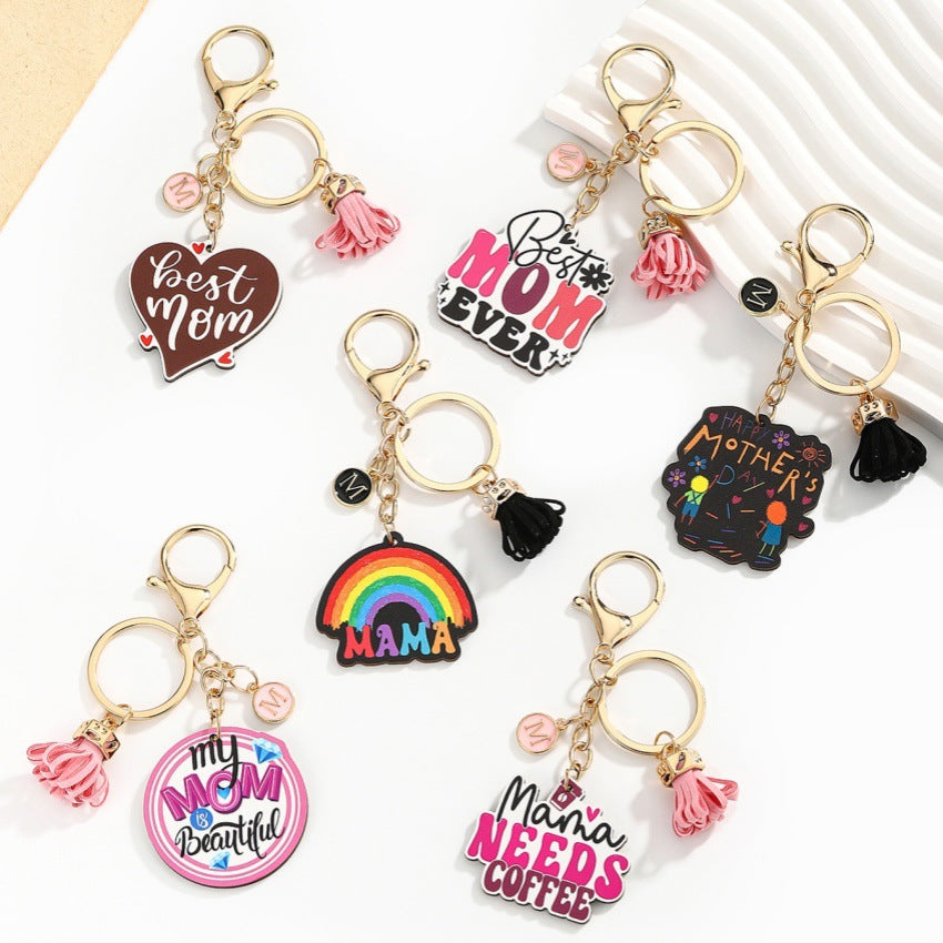 Wholesale  wooden  Mother's Day letter tassel keychain