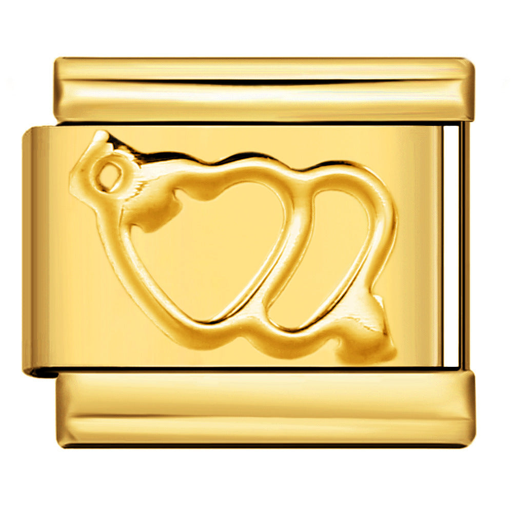 Wholesale Italian Charm Bracelet 9mm DIY Splicing Removable Gold Stamping Pattern Stainless Steel Composable Bracelet