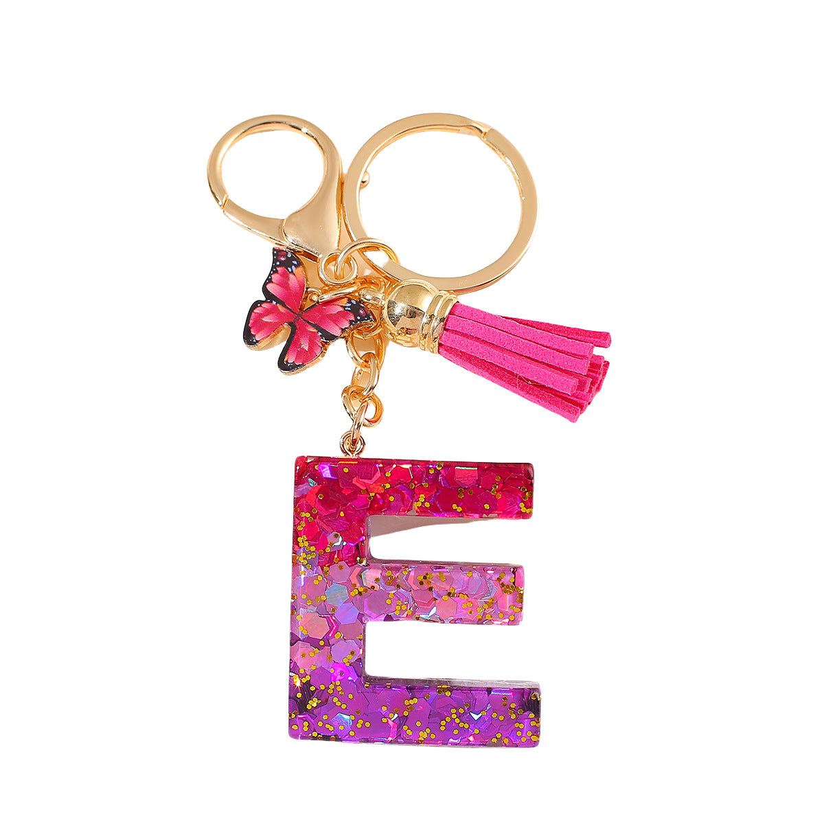 Wholesale 26 glue gradient sequin letter keychain