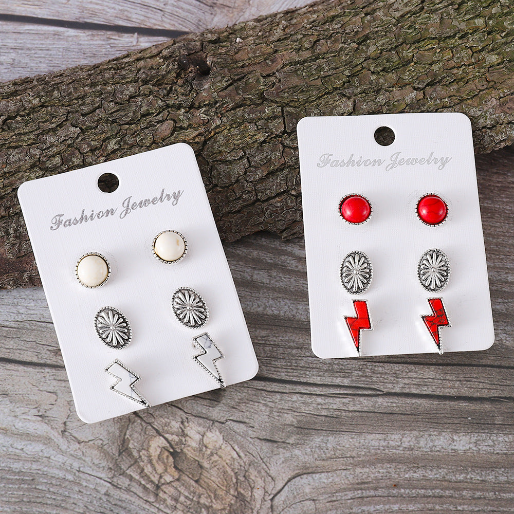 Wholesale Western wind lightning turquoise inlaid pumpkin flower stud earrings