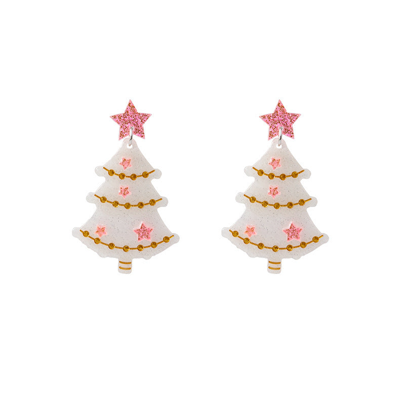 Wholesale Christmas Geometric Contrast Color Christmas Tree Earrings ACC-ES-MDD075