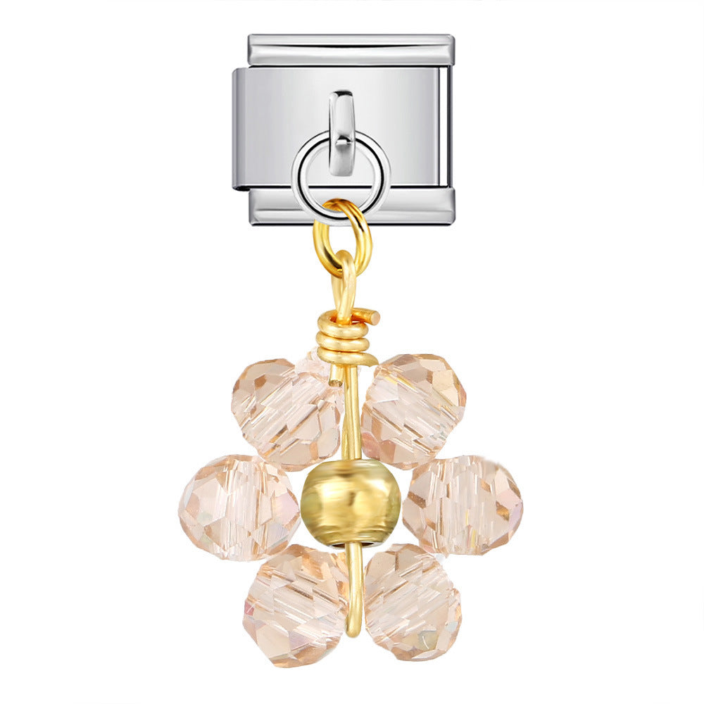 Wholesale Italian Charm Bracelet 9mm DIY  Crystal Bead Flower Pendant Creative Stainless Steel Composable Bracelet