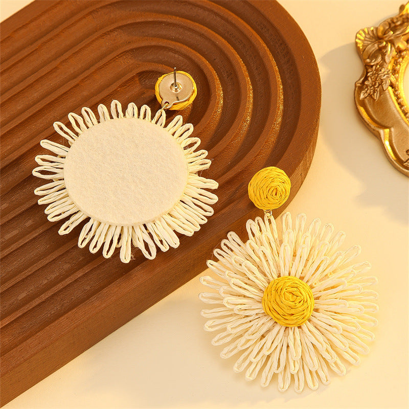 Wholesale Silver Needle Flower Geometric Grass Vine Earrings