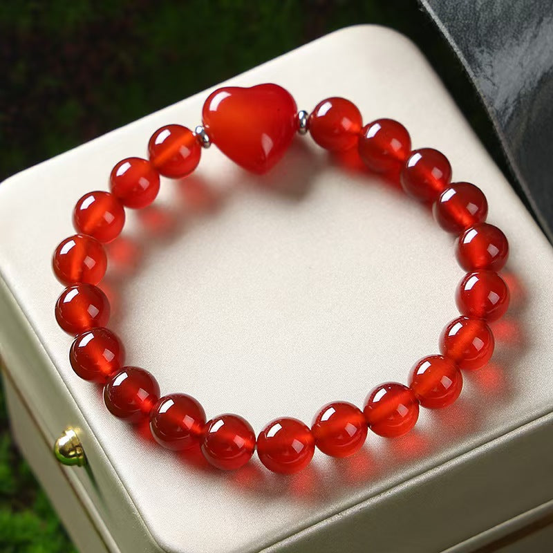Wholesale Trendy Natural Stone Heart Shaped Bracelet Tiger Eye Amethyst Lapis Lazuli Obsidian Beaded Unisex Gift