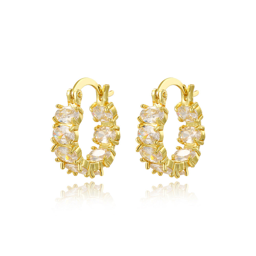 Wholesale Copper Plated 18K Light Luxury Full Diamond Square  Earrings