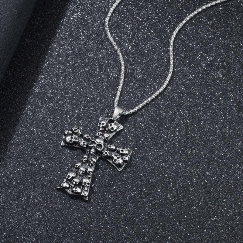 Wholesale Punk Skull Cross Retro Pendant  Necklace