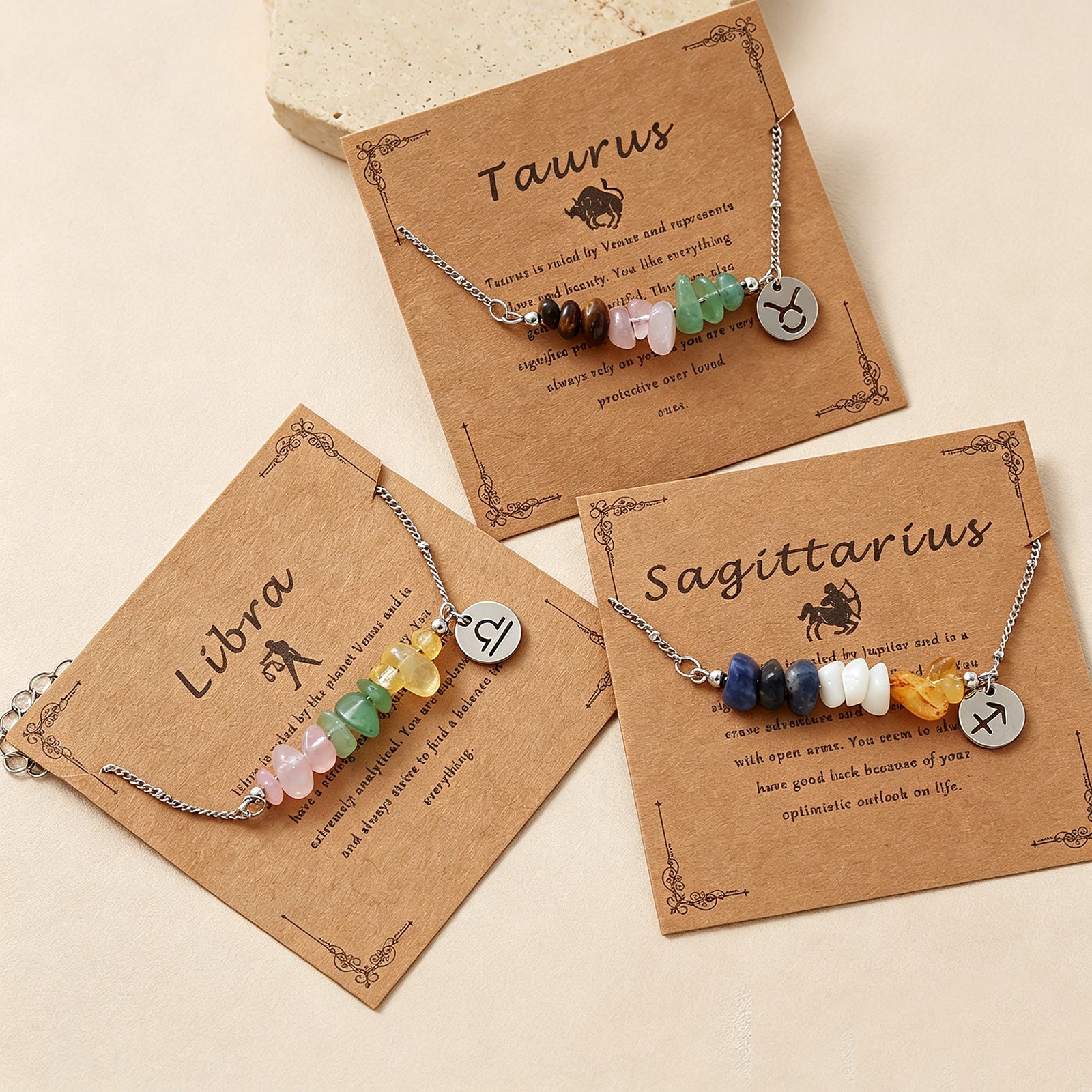 Wholesale Zodiac Stone Crushed Stainless Steel Bracelet with Pendant Fashion Accessory Gift