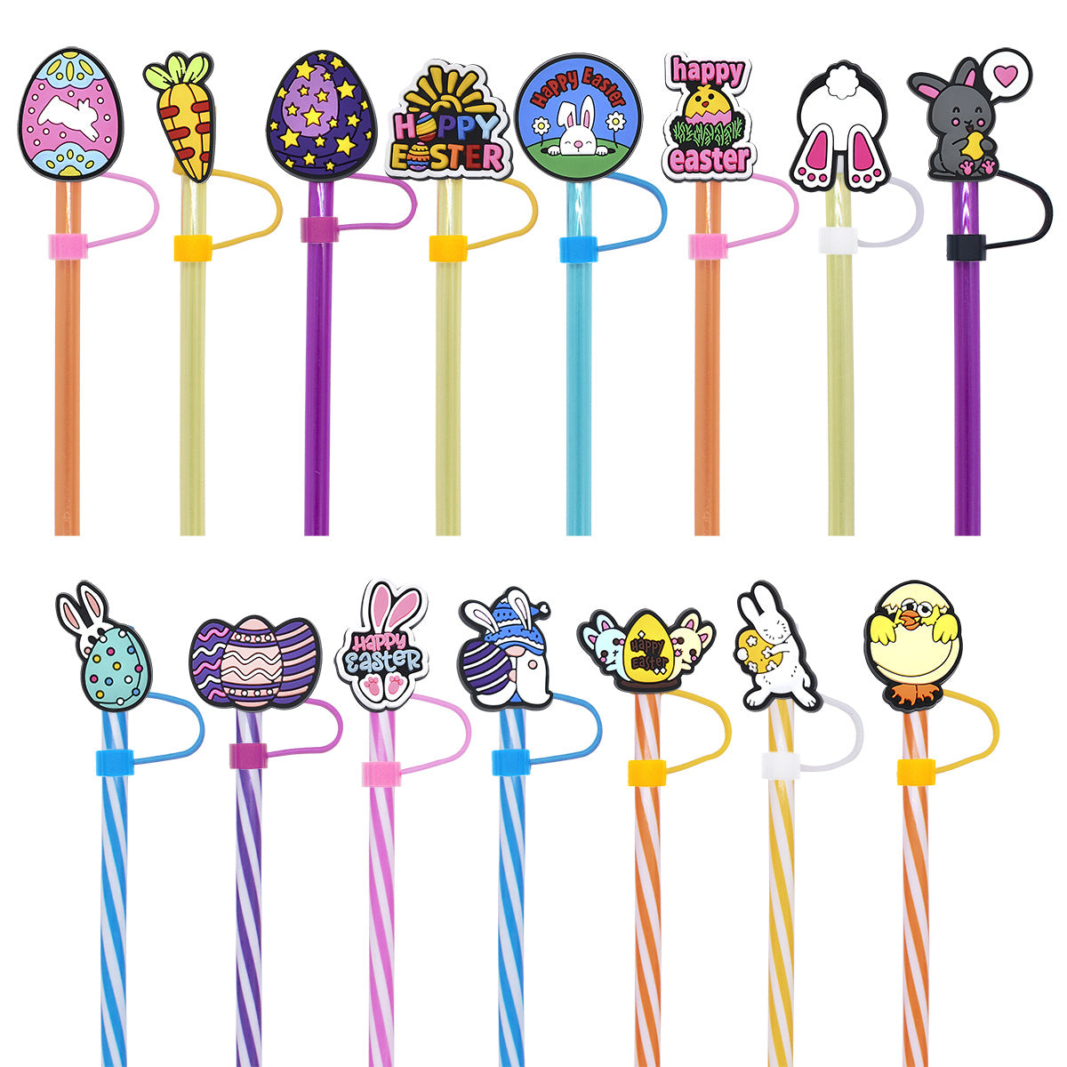 Wholesale Random 100pcs Easter 10mm PVC Soft Straw Tube Cap ACC-SCR-RYY088