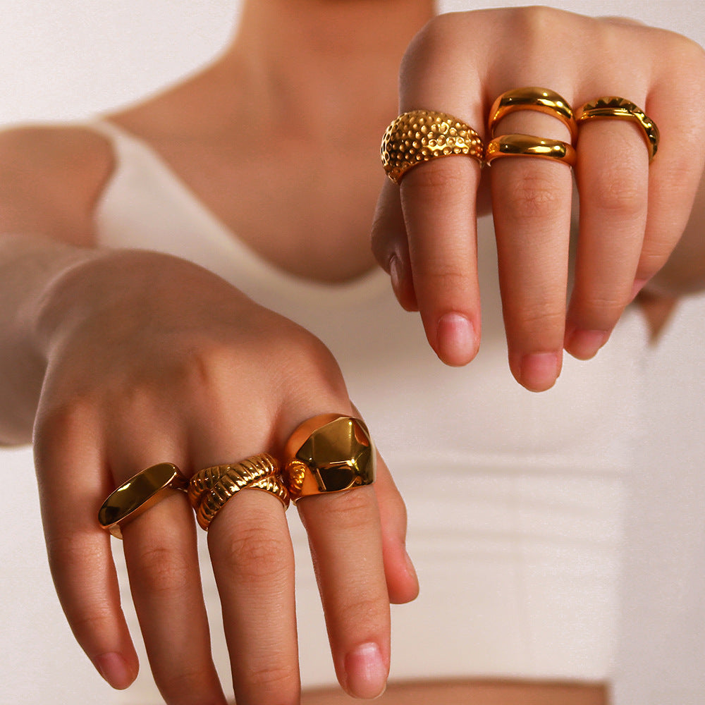 Wholesale Hammered Geometric Titanium Steel 18K Gold Plated Ring