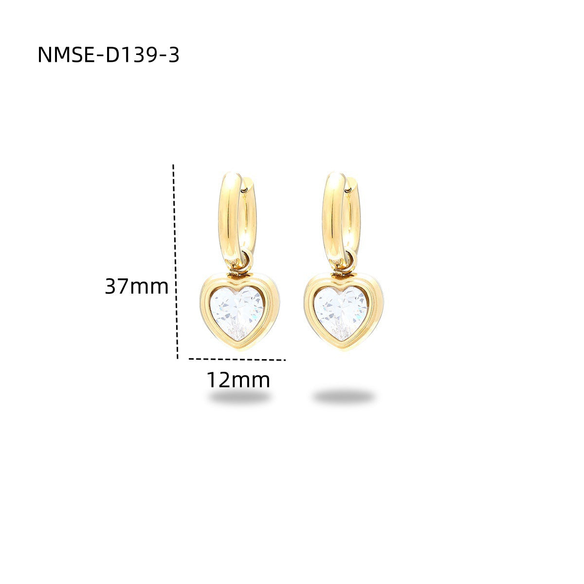 Wholesale  love  light luxury inlaid colored diamond 18K gold stainless steel earrings