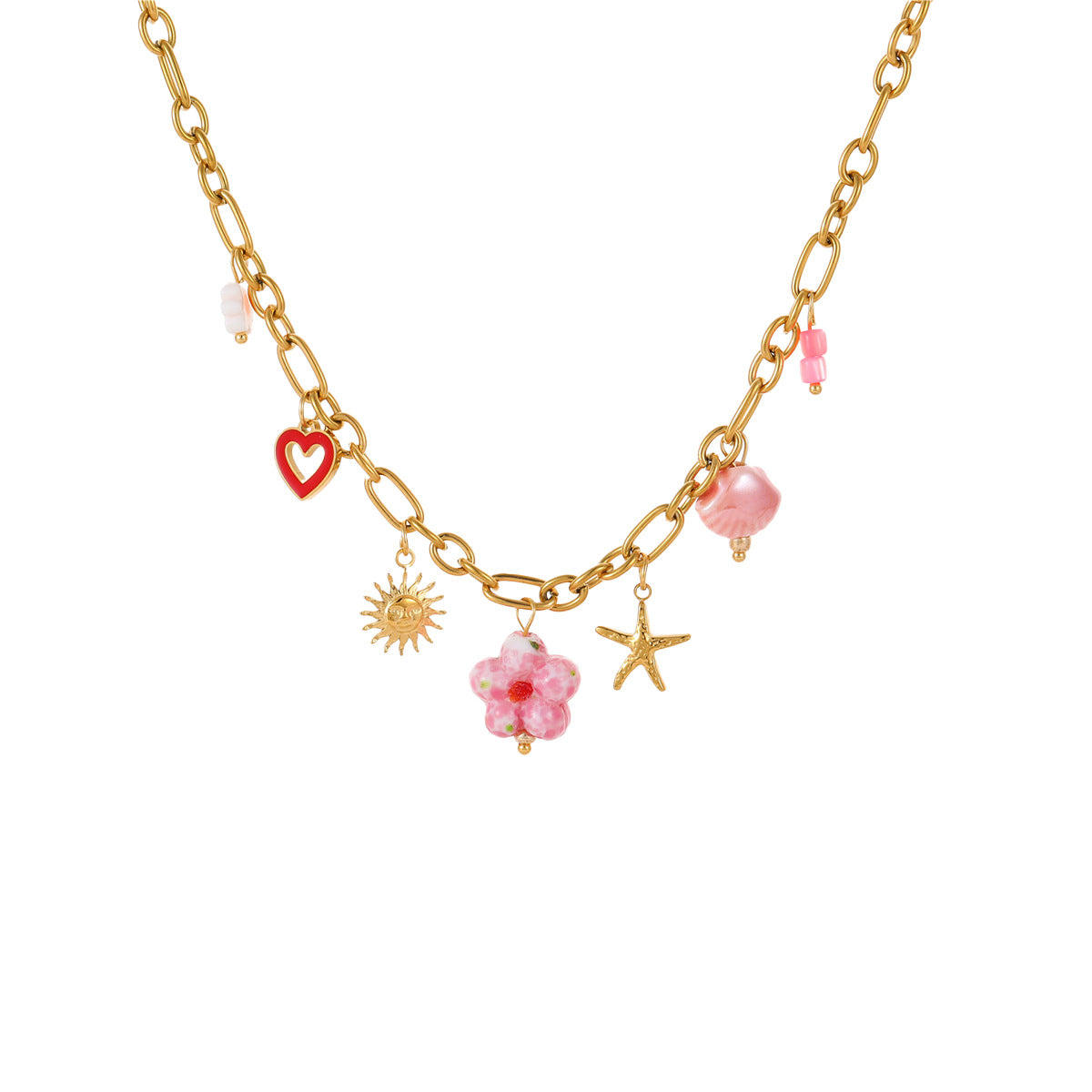 Wholesale Ocean Style Vacation Beach Conch Flower Stainless Steel Necklace