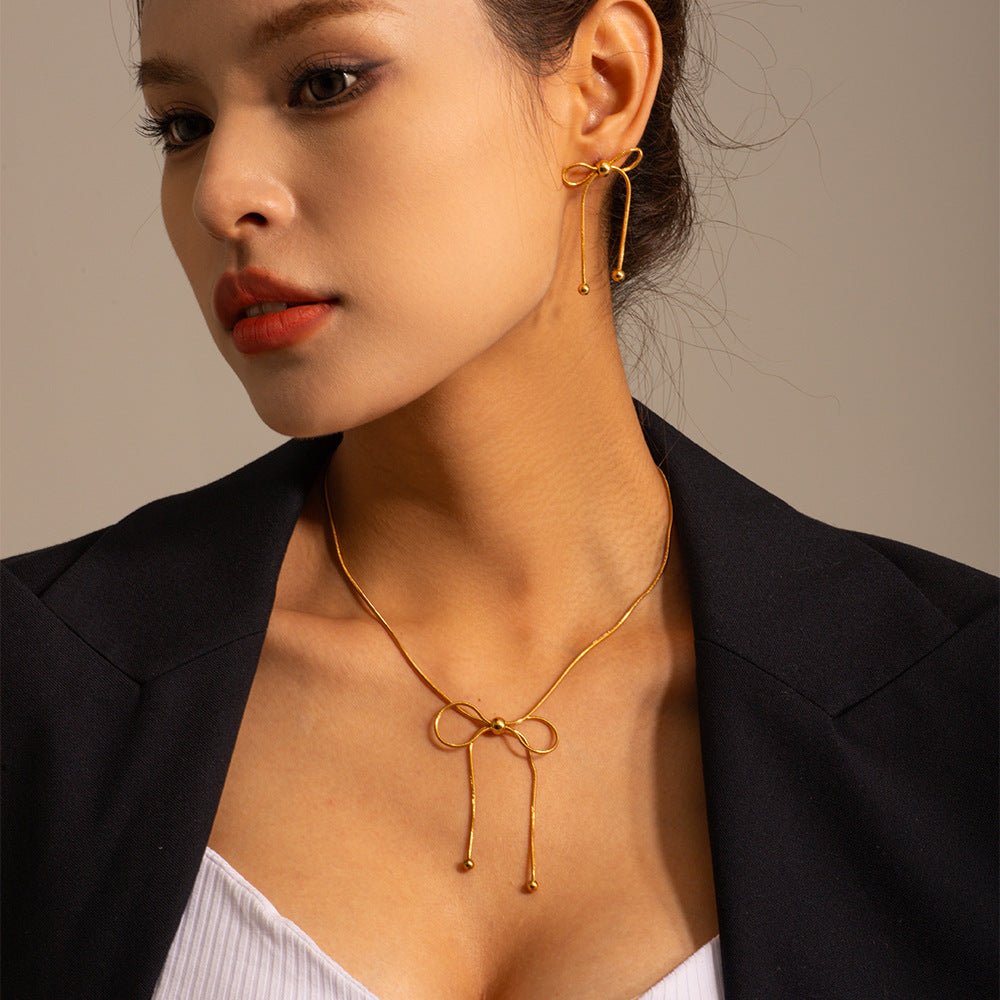 Wholesale Vintage Bowknot Stainless Steel Earrings Necklaces