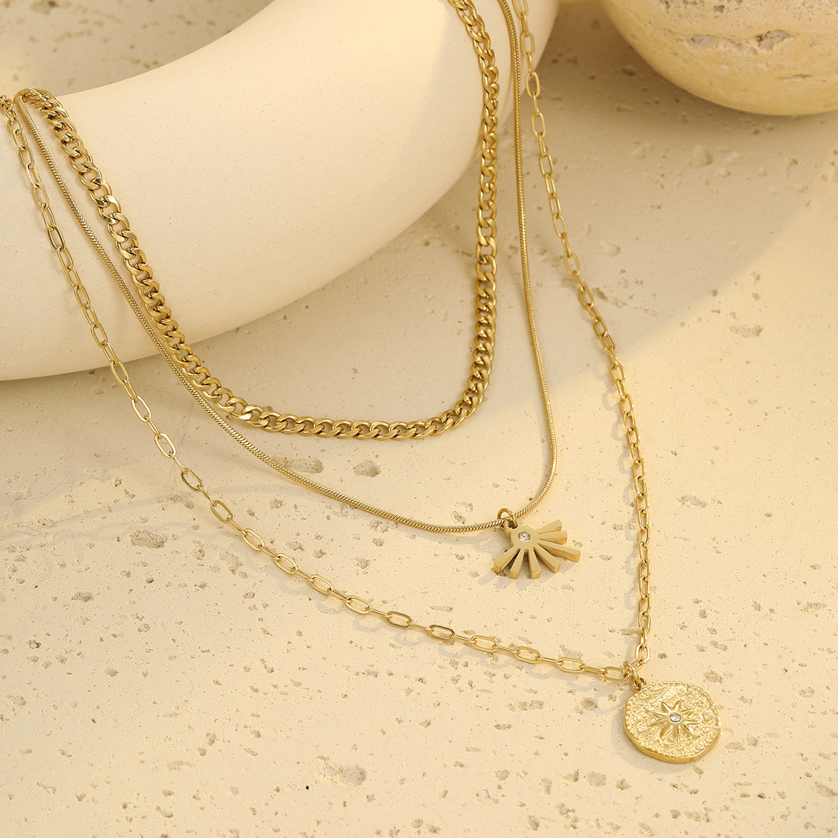 Wholesale stainless steel stacking necklace bamboo chain sunflower necklace