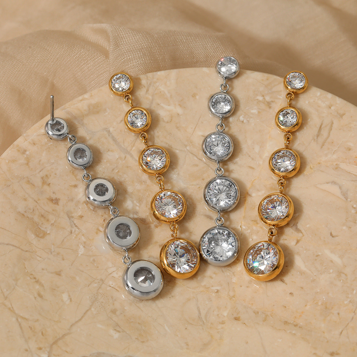 Wholesale Tassel Round Zircon Earrings Stainless Steel Design Simple Style All-match Trendy Earrings