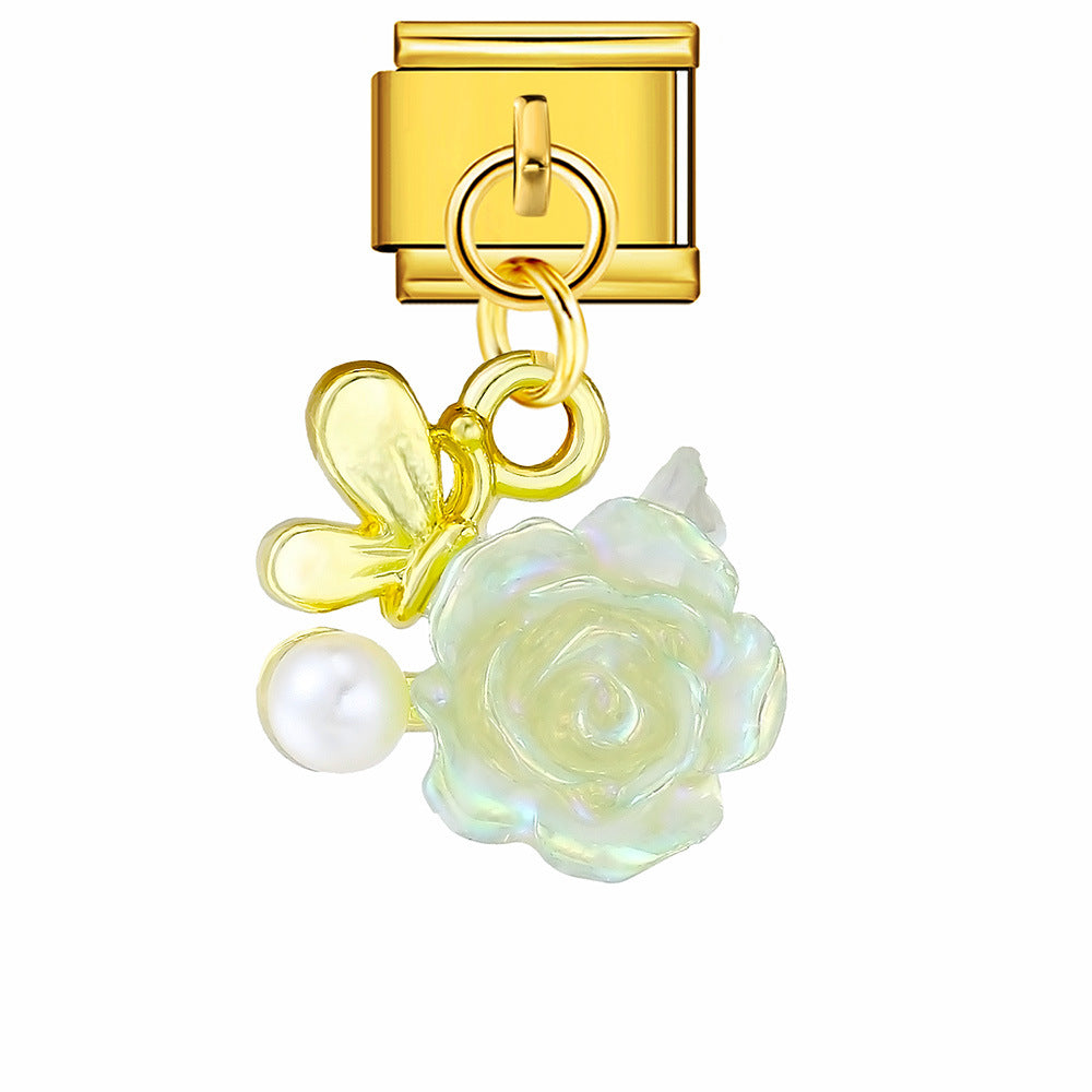 Wholesale Italian Charm Bracelet 9mm DIY Love Flower Pendant  Creative Stainless Steel Composable Bracelet