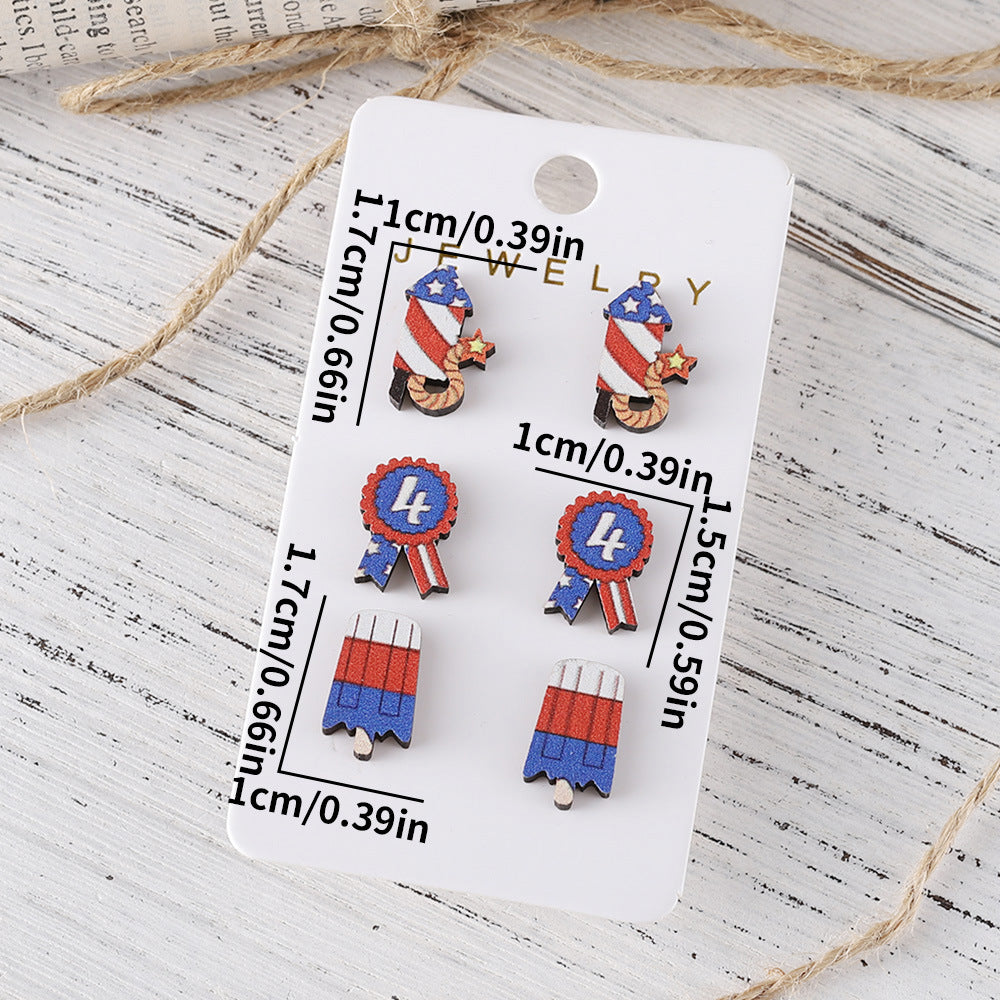 Wholesale  Independence Day Striped Stars Love Fireworks Slippers Round Earrings suit