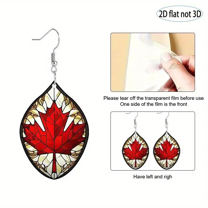 Wholesale Canada Day Oval Red Maple Leaf Acrylic Earrings
