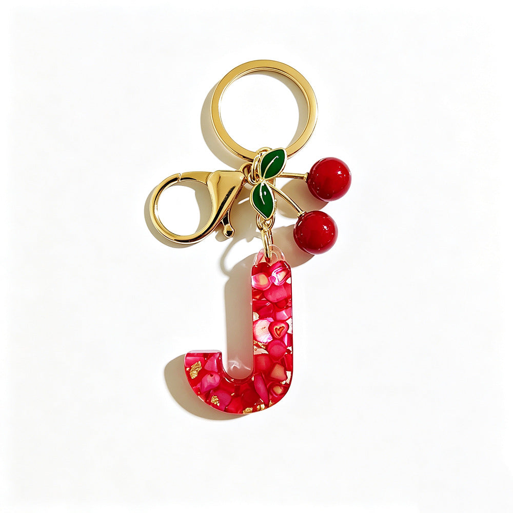 Wholesale Stylish Letter Keychain With Cute Cherry Pendant Plastic Bag Charm And Car Key Accessory Gift