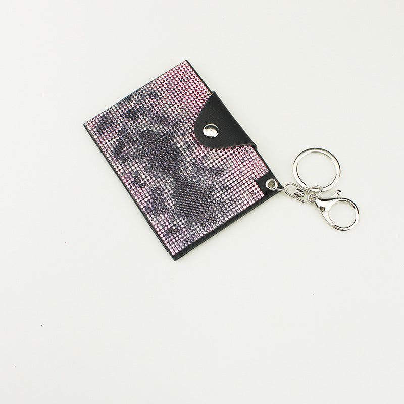 Wholesale PU small card holder rhinestone keychain