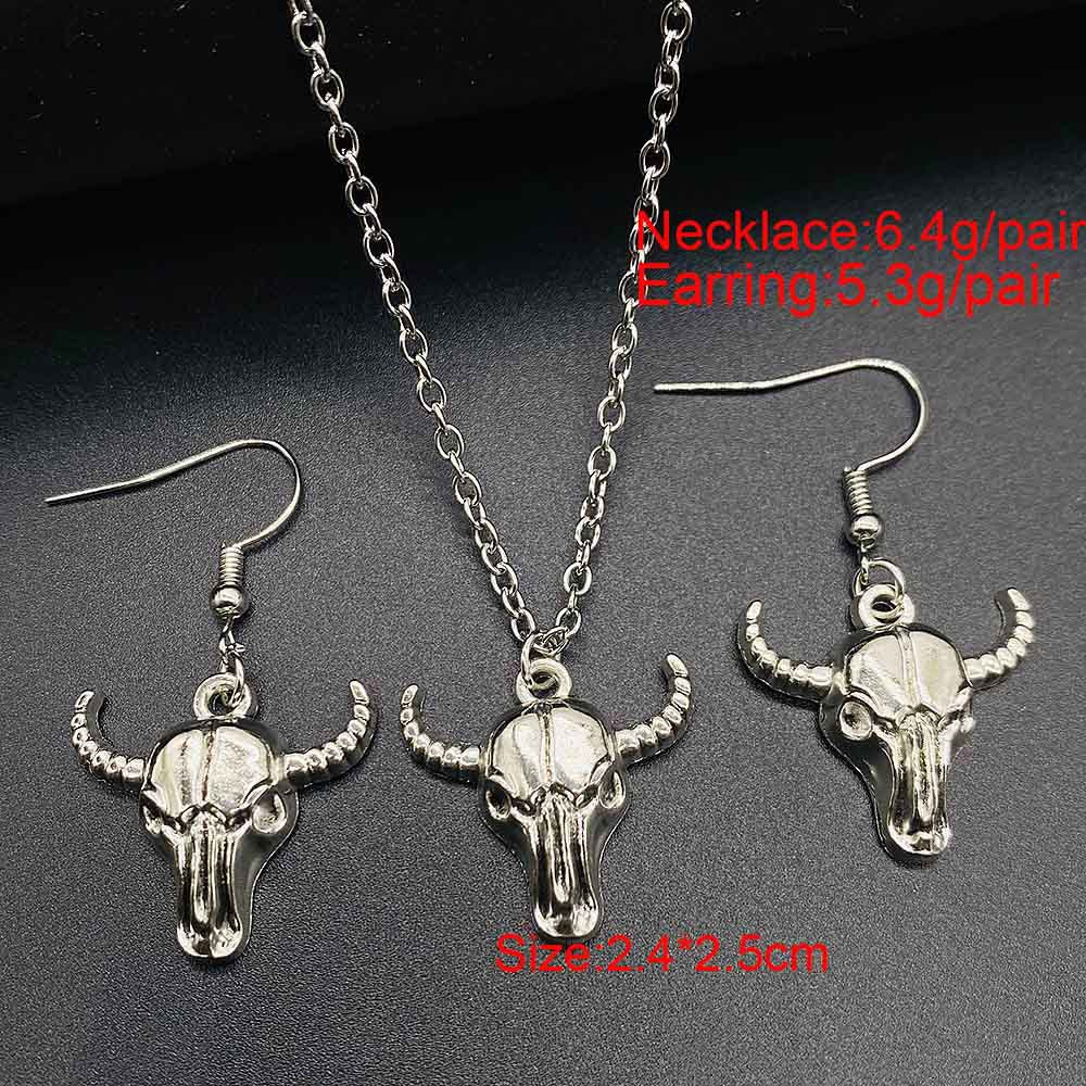 Wholesale Trendy Western Turquoise Cactus Cattle Head Earrings &  Necklace Set Jewelry Accessory