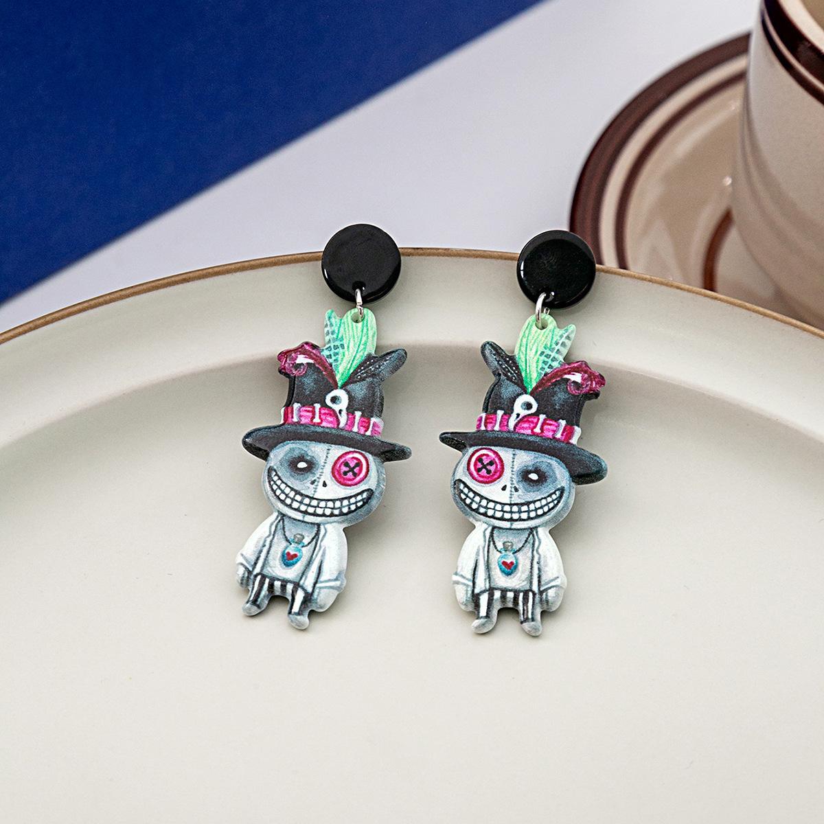 Wholesale Halloween Horror Skull Bandage Pumpkin Head Acrylic Earrings ACC-ES-ZhuiWo007