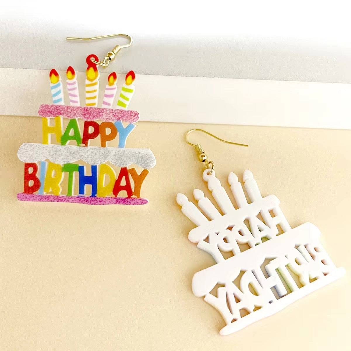 Wholesale  Acrylic Earrings Happy Birthday Color Letters  Earrings Accessories