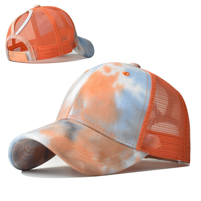 Wholesale Tie Dye Cotton Baseball Cap For Women Adjustable Ponytail Sun Hat Breathable Summer Outdoor
