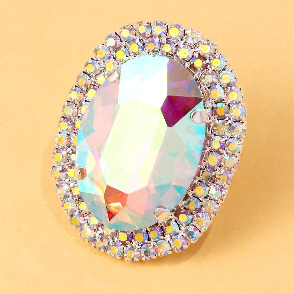 Wholesale Oval ring simple open adjustable colorful rhinestone ring