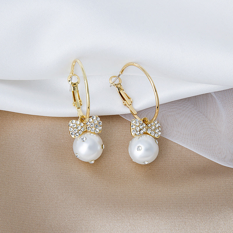 Wholesale Bow Pearl Rhinestone Earrings