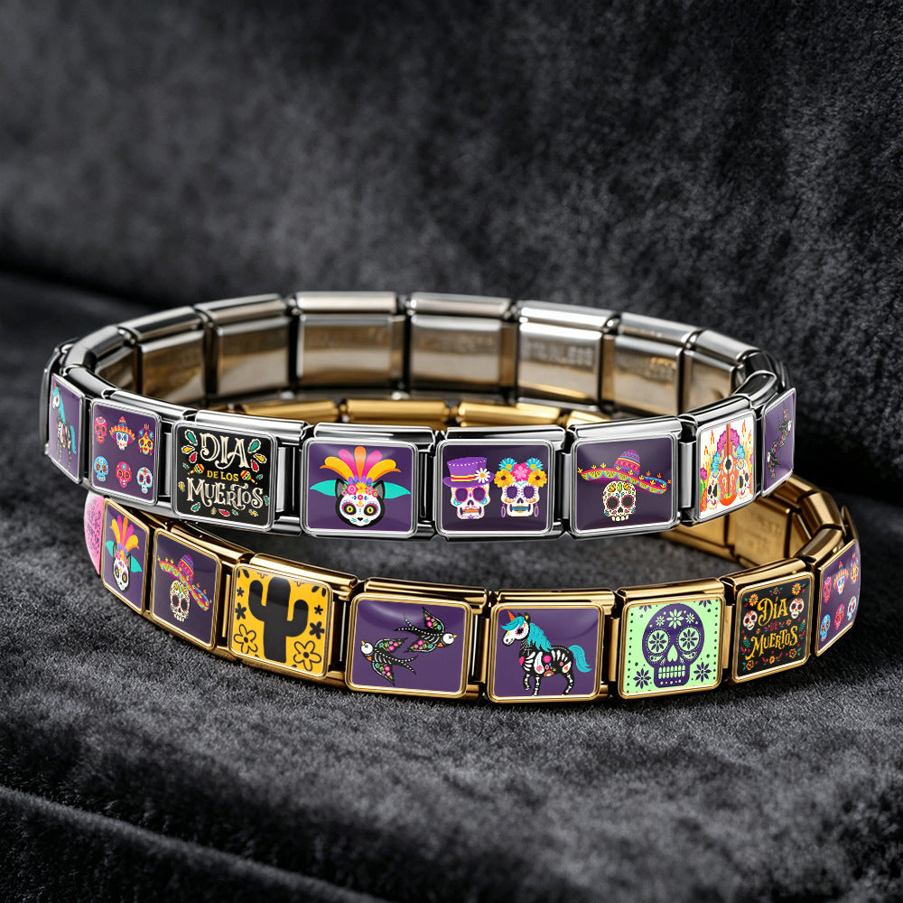 Wholesale Stylish Day Of The Dead Skull Modular Bracelet Stainless Steel DIY Detachable Jewelry Gift